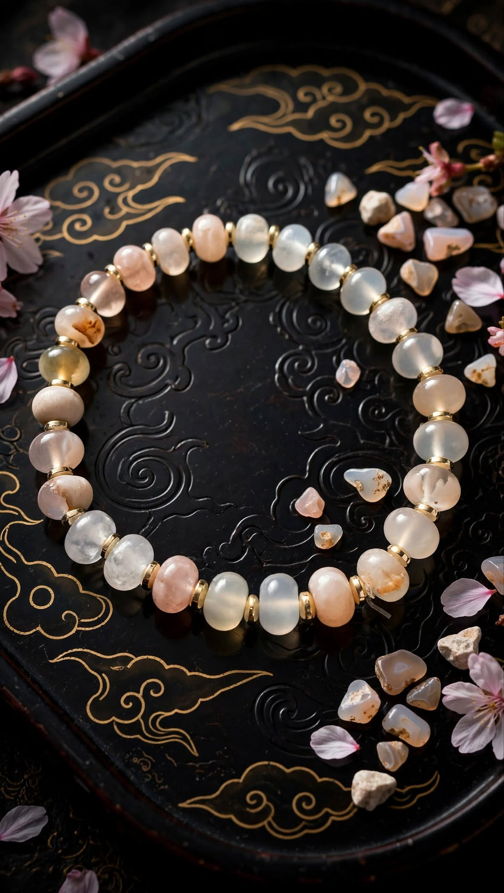 Blooming Sakura Flower Agate Donut Bracelet
