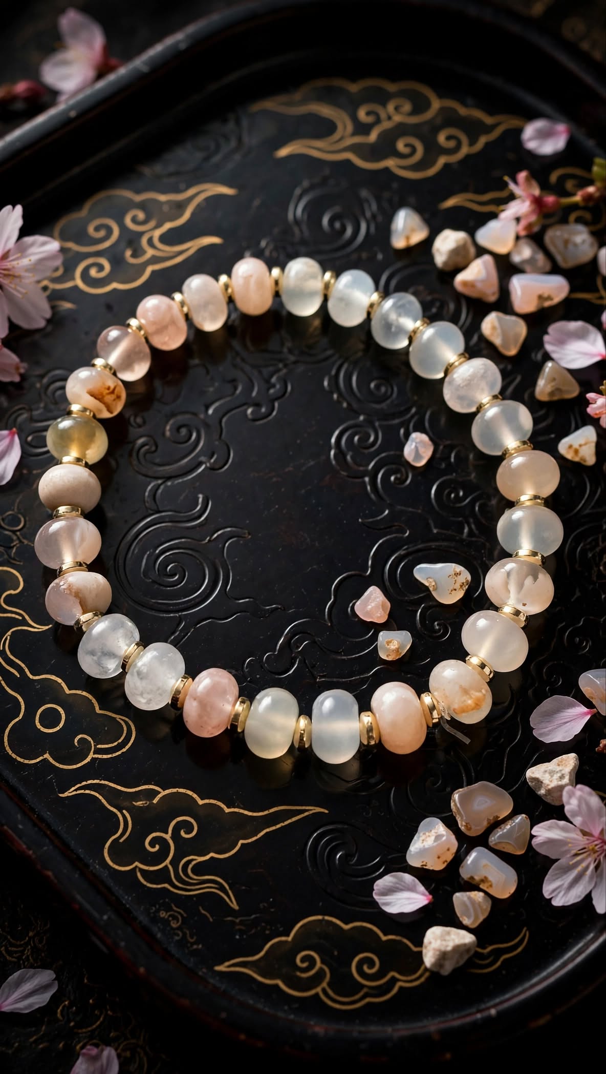 Blooming Sakura Flower Agate Donut Bracelet