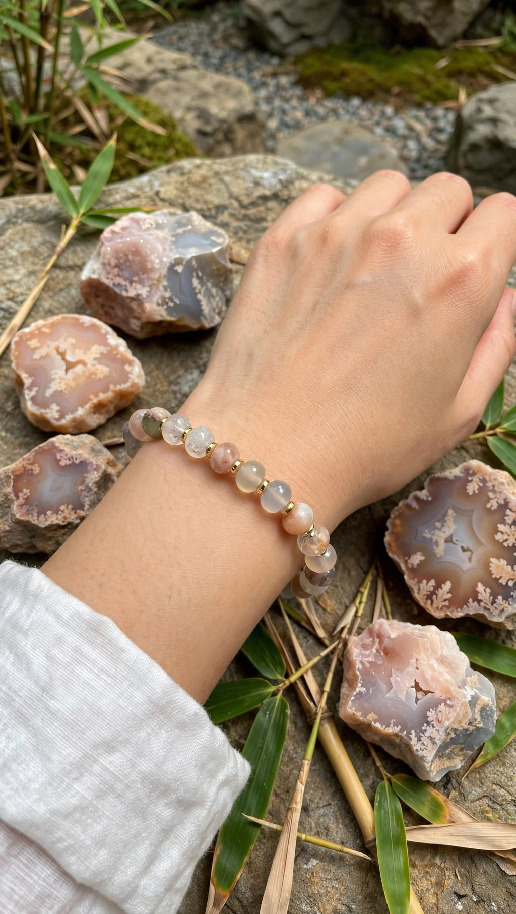 Blooming Sakura Flower Agate Donut Bracelet