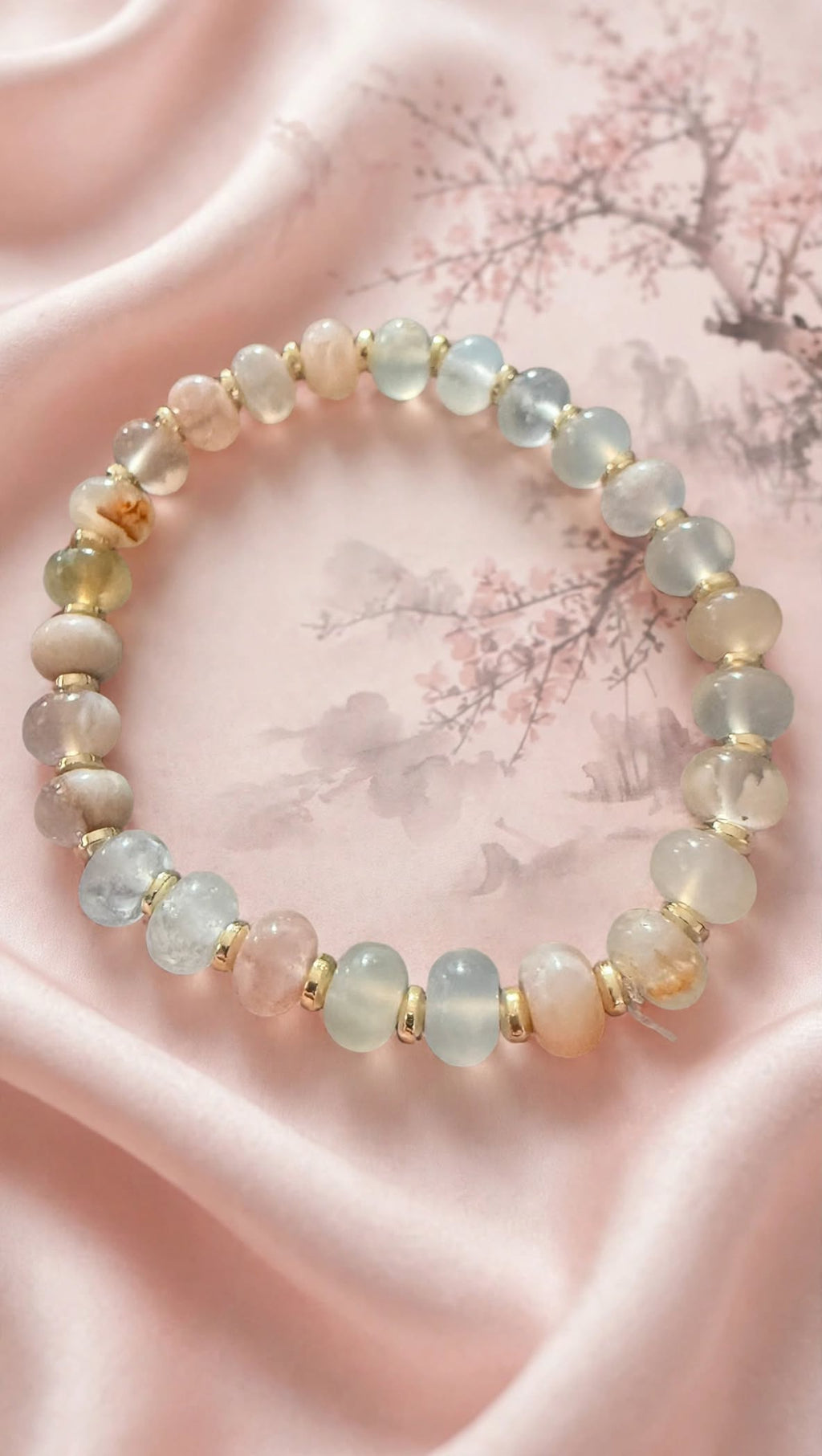 Blooming Sakura Flower Agate Donut Bracelet