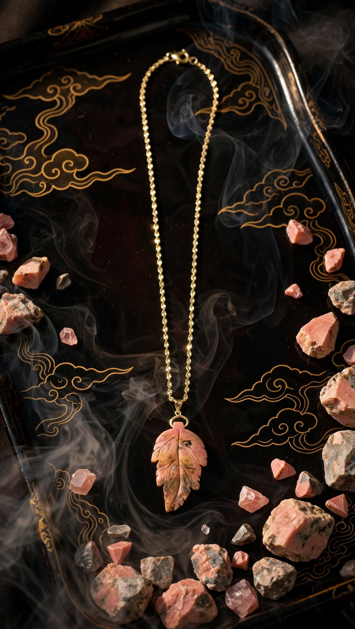 Earthy Romance Rhodonite Leaf Pendant Necklace