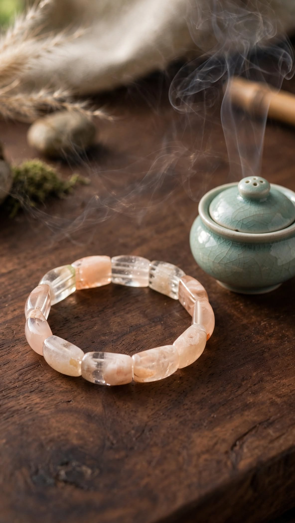 Natural Sakura Agate Rectangular Soft Bangle Bracelet