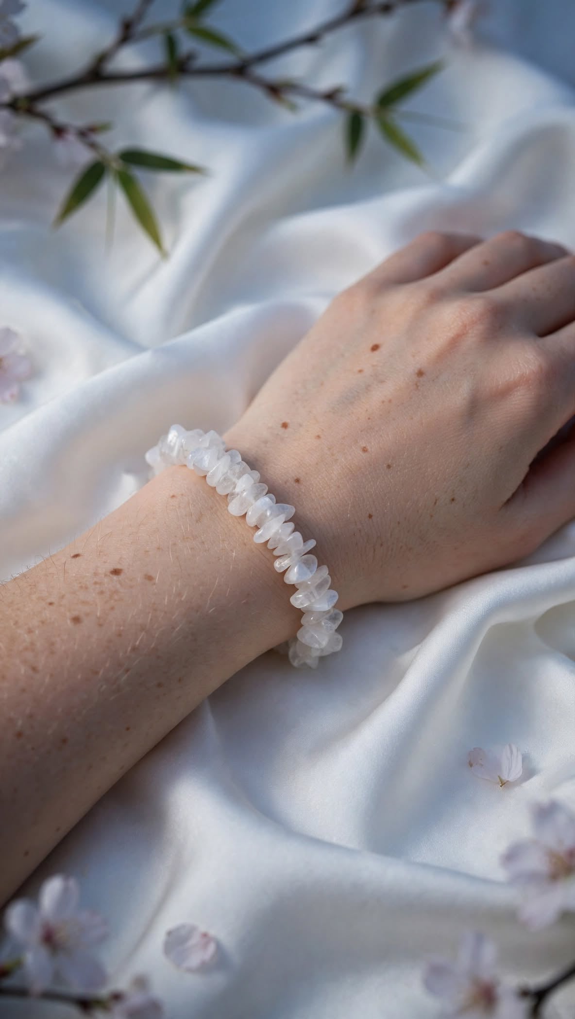 Natural White Moonstone Chunky Chip Bracelet