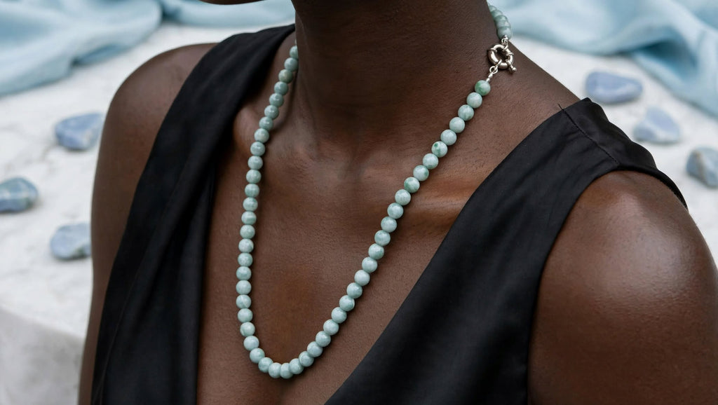Ice Cloud Blue Water Jade Beaded Necklace