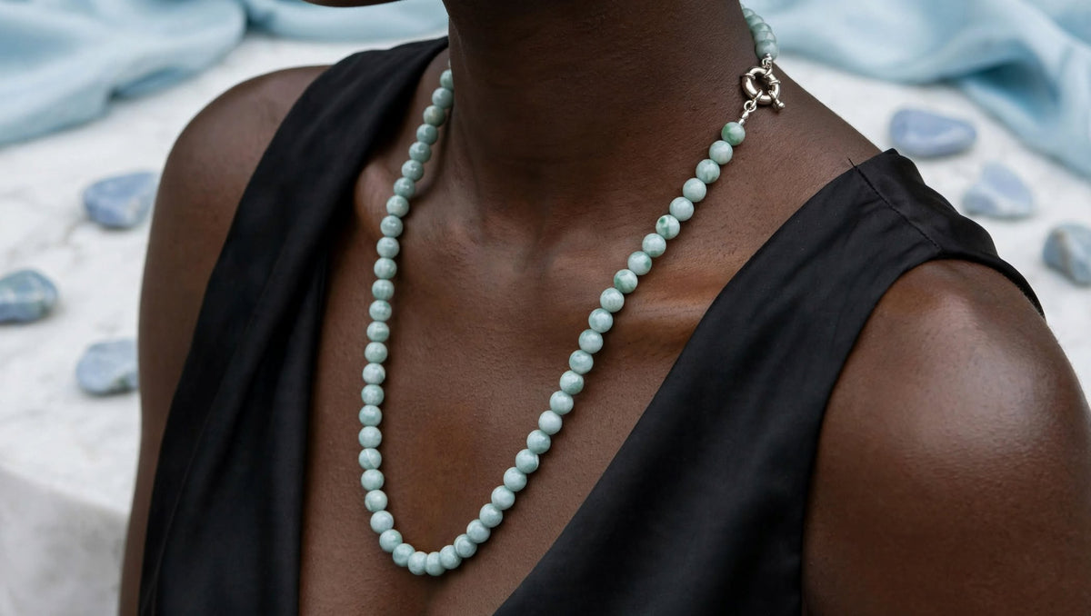 Ice Cloud Blue Water Jade Beaded Necklace