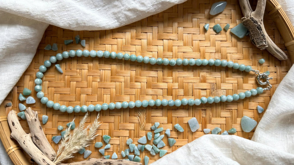 Ice Cloud Blue Water Jade Beaded Necklace