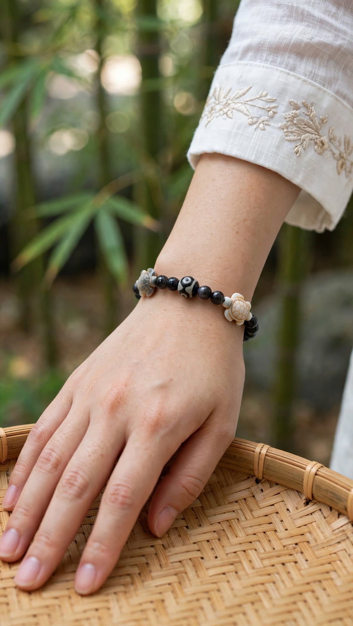 Sacred Shield Silver Sheen Obsidian, Jade & 3-Eye Dzi Multi-Element Bracelet