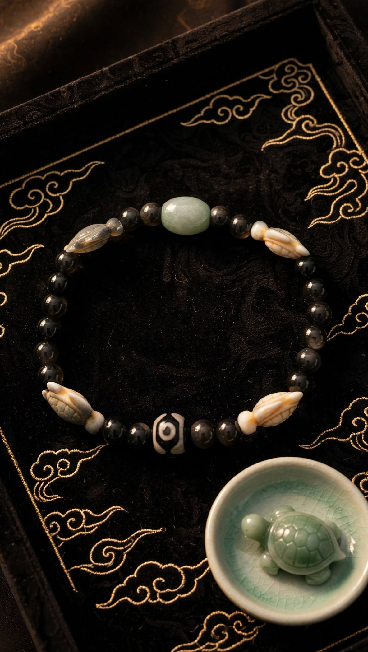 Sacred Shield Silver Sheen Obsidian, Jade & 3-Eye Dzi Multi-Element Bracelet