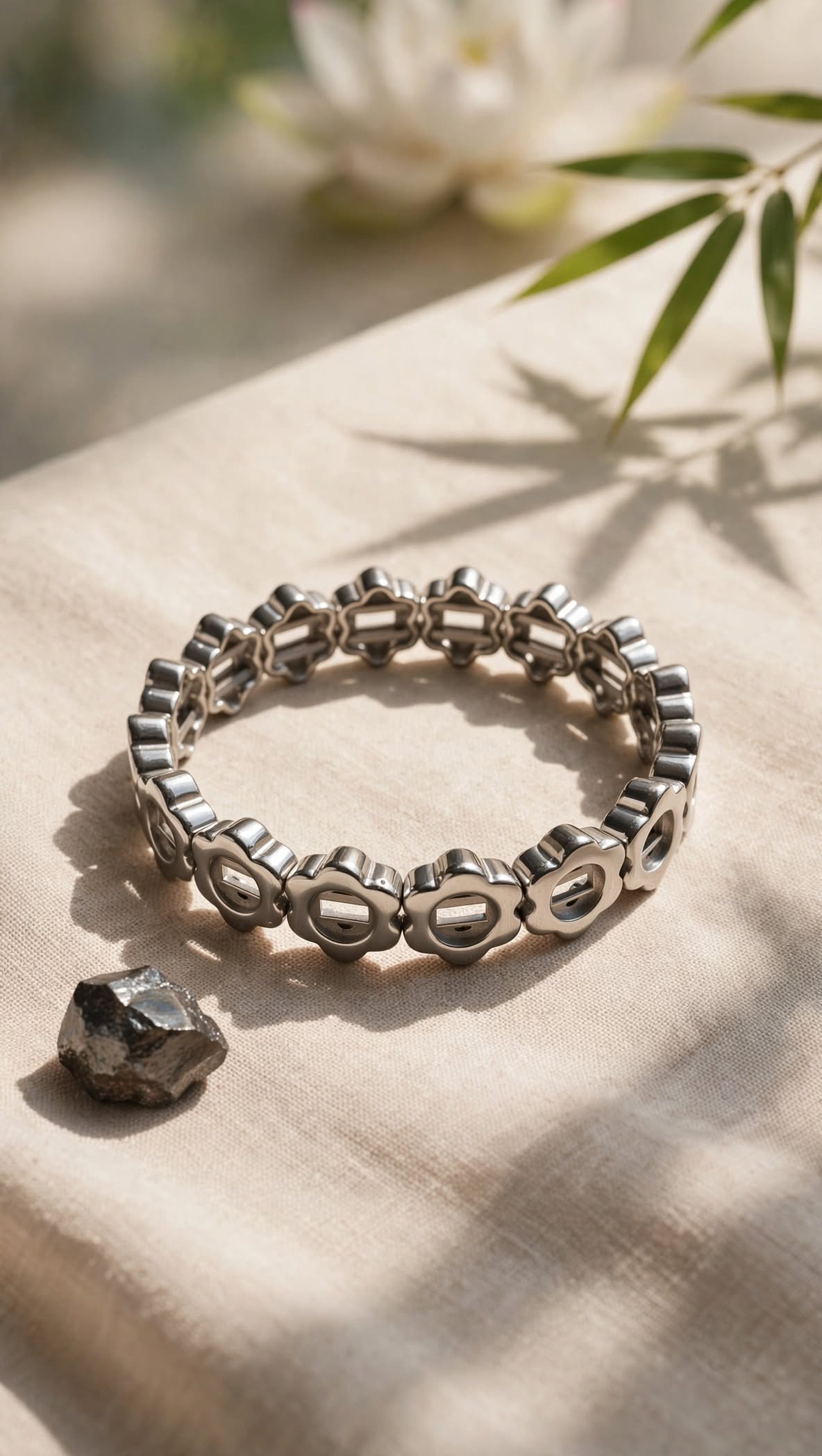 Natural Hematite Carved Floral Soft Bangle Bracelet
