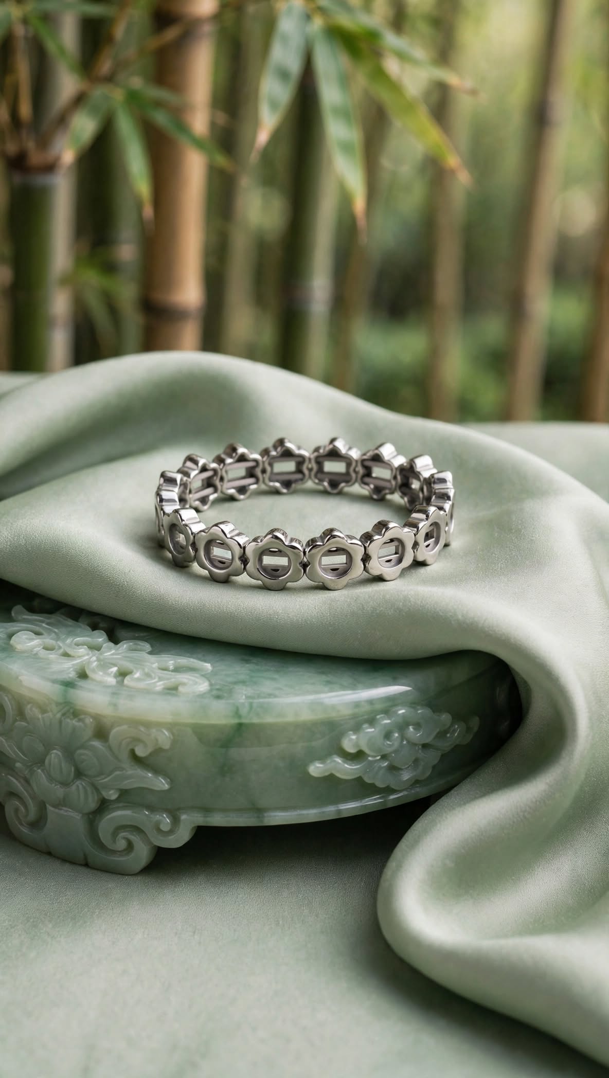Natural Hematite Carved Floral Soft Bangle Bracelet