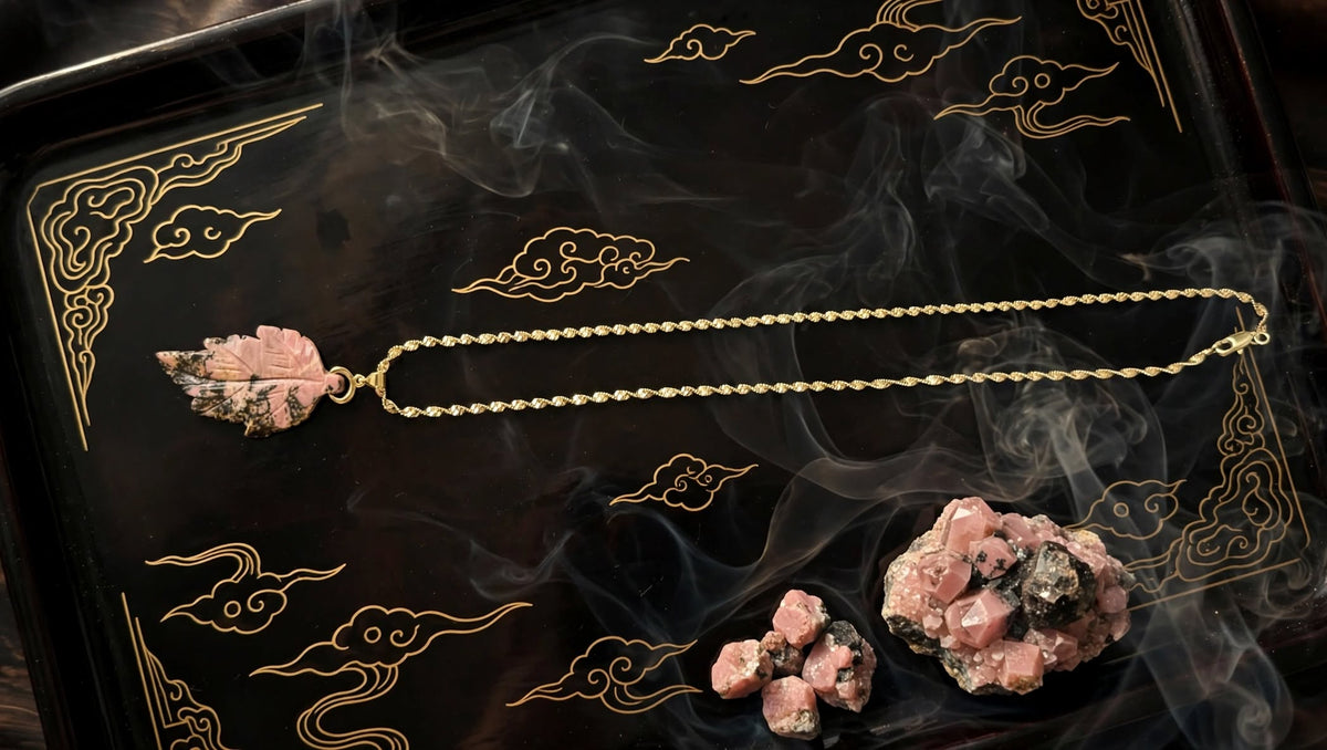 Earthy Romance Rhodonite Leaf Pendant Necklace