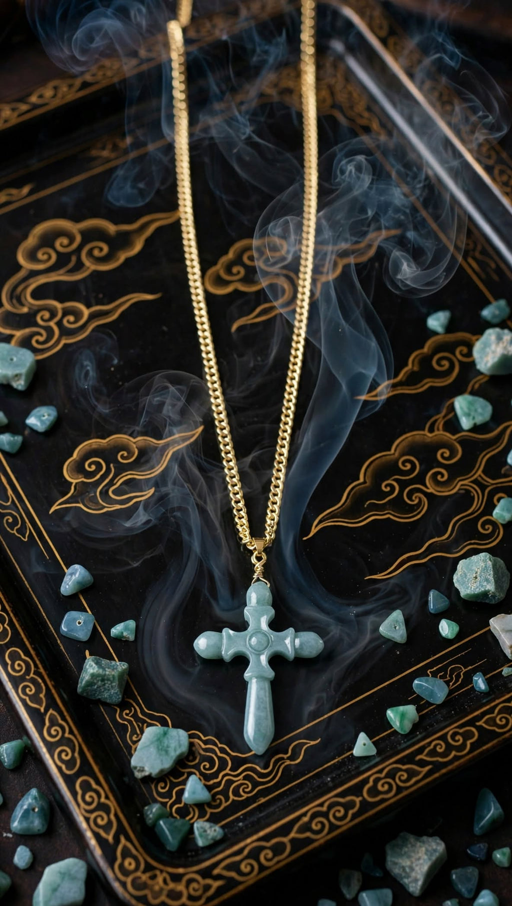 Sacred Reflection Blue Water Jade Cross Pendant Necklace