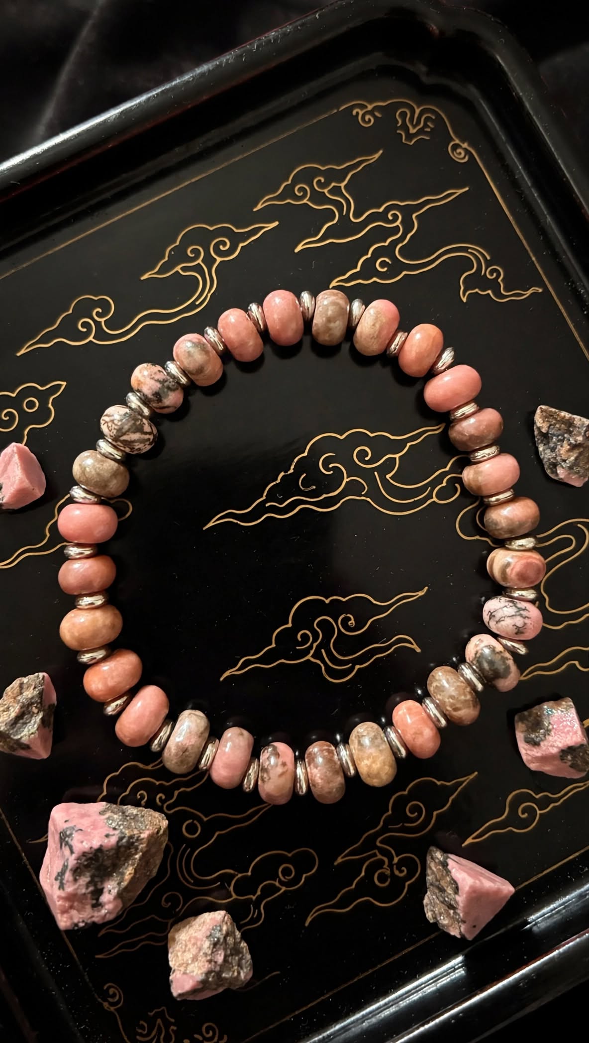 Earthy Rhodonite Abacus Bracelet with Dual Metal Spacers