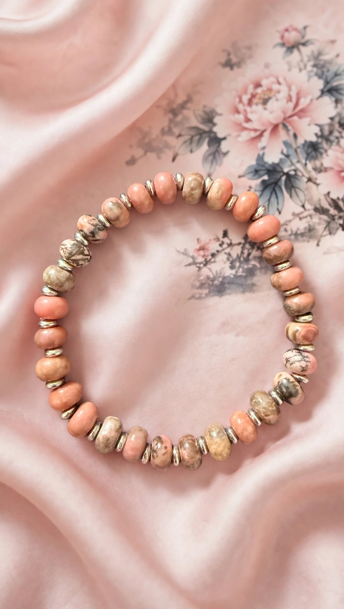 Earthy Rhodonite Abacus Bracelet with Dual Metal Spacers