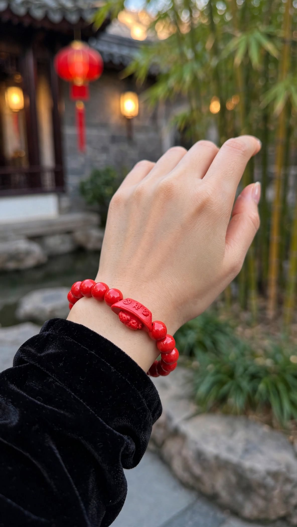 Wealth & Protection Cinnabar Bracelet with Pixiu Gold Ingot