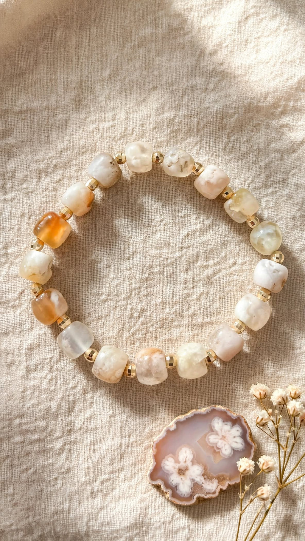 Blossom Harmony Flower Agate Drum Bead Bracelet