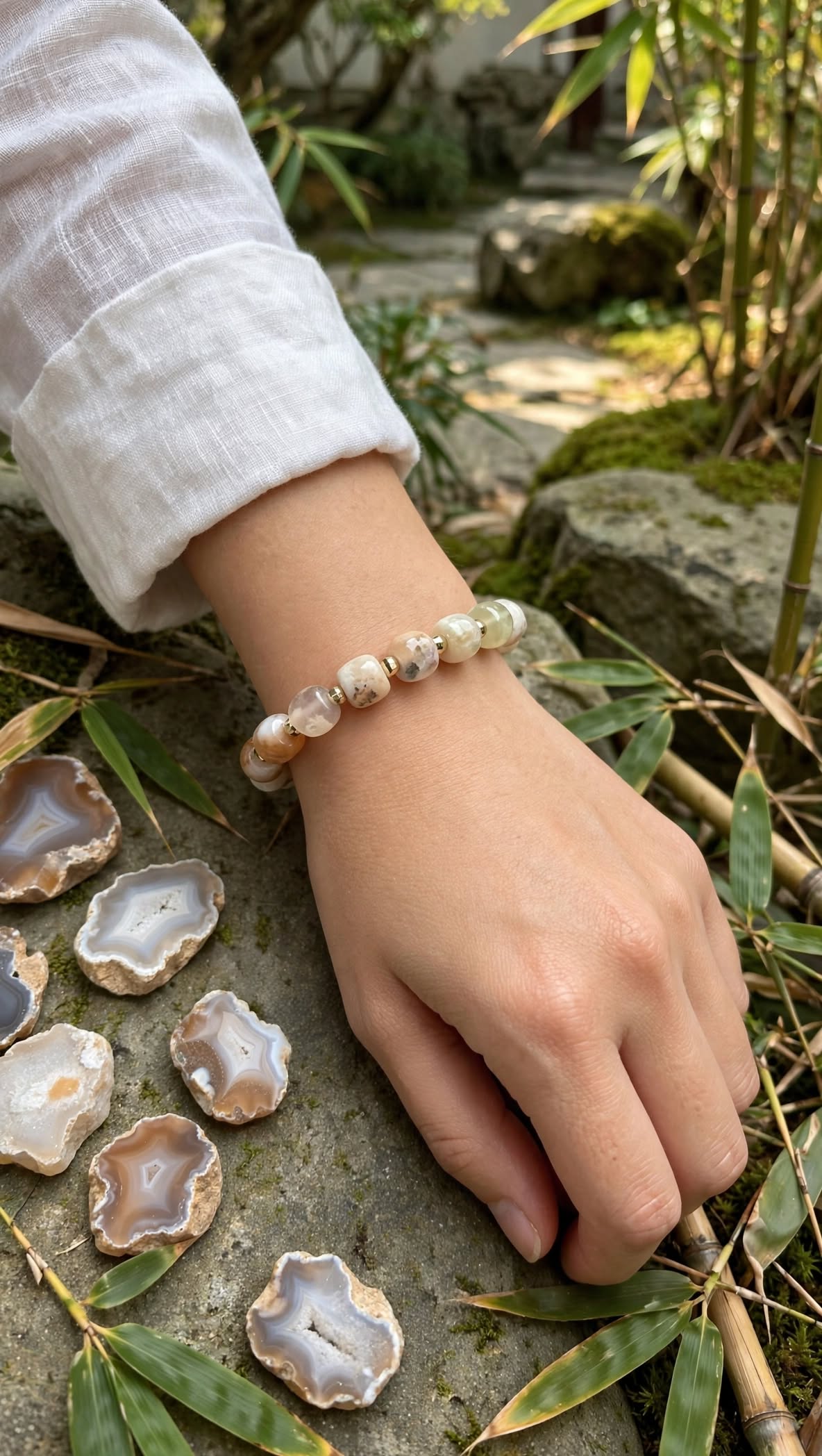 Blossom Harmony Flower Agate Drum Bead Bracelet
