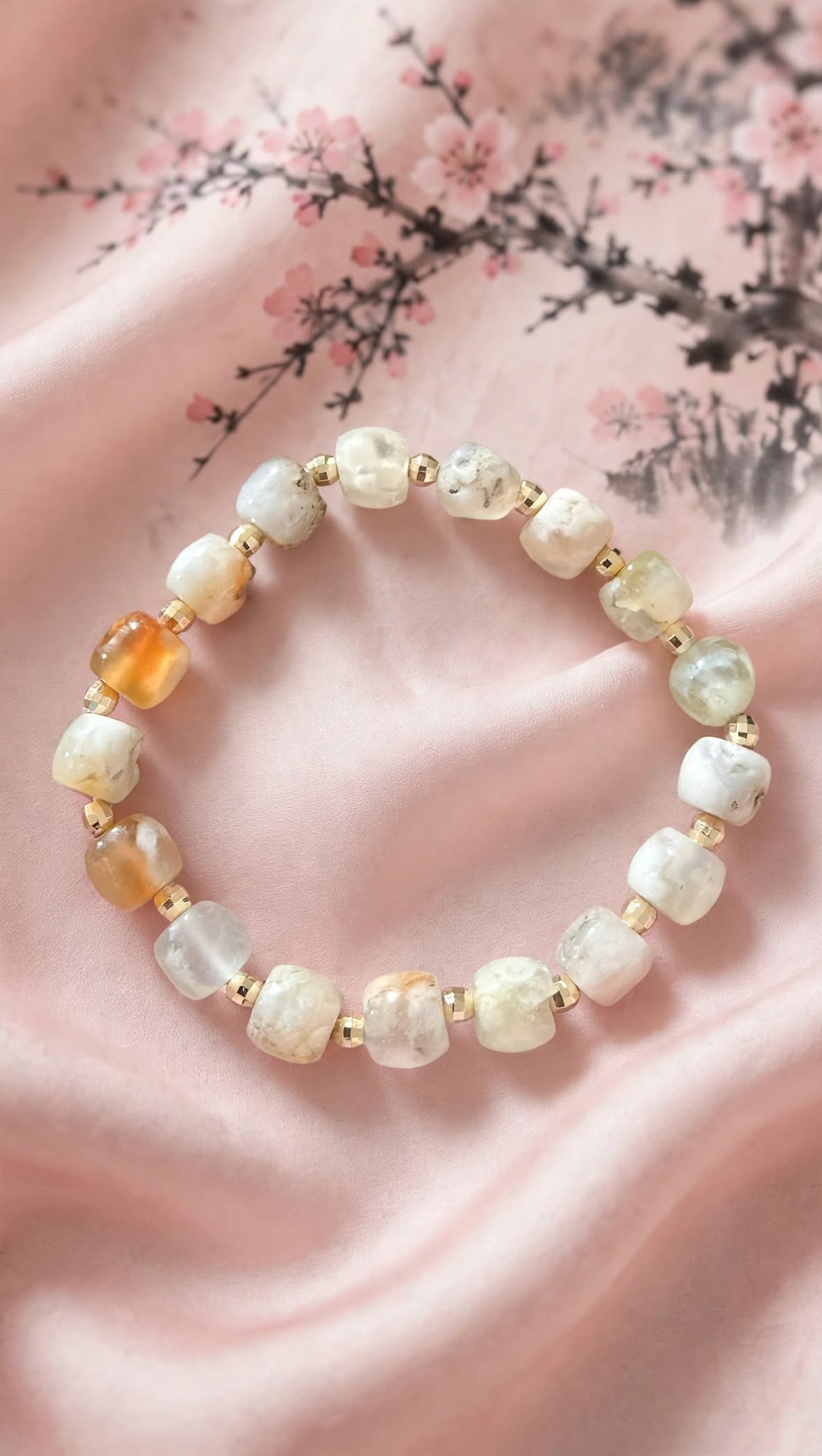 Blossom Harmony Flower Agate Drum Bead Bracelet