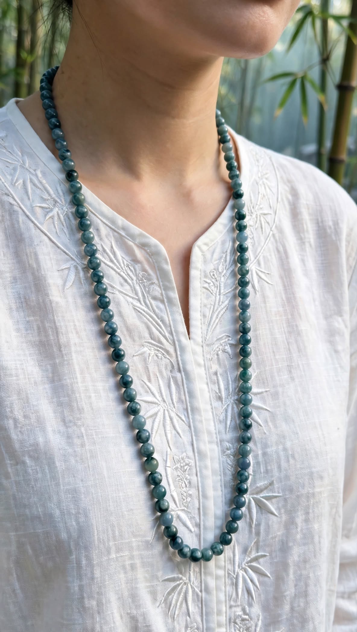 Oceanic Serenity Blue Water Jade Beaded Necklace