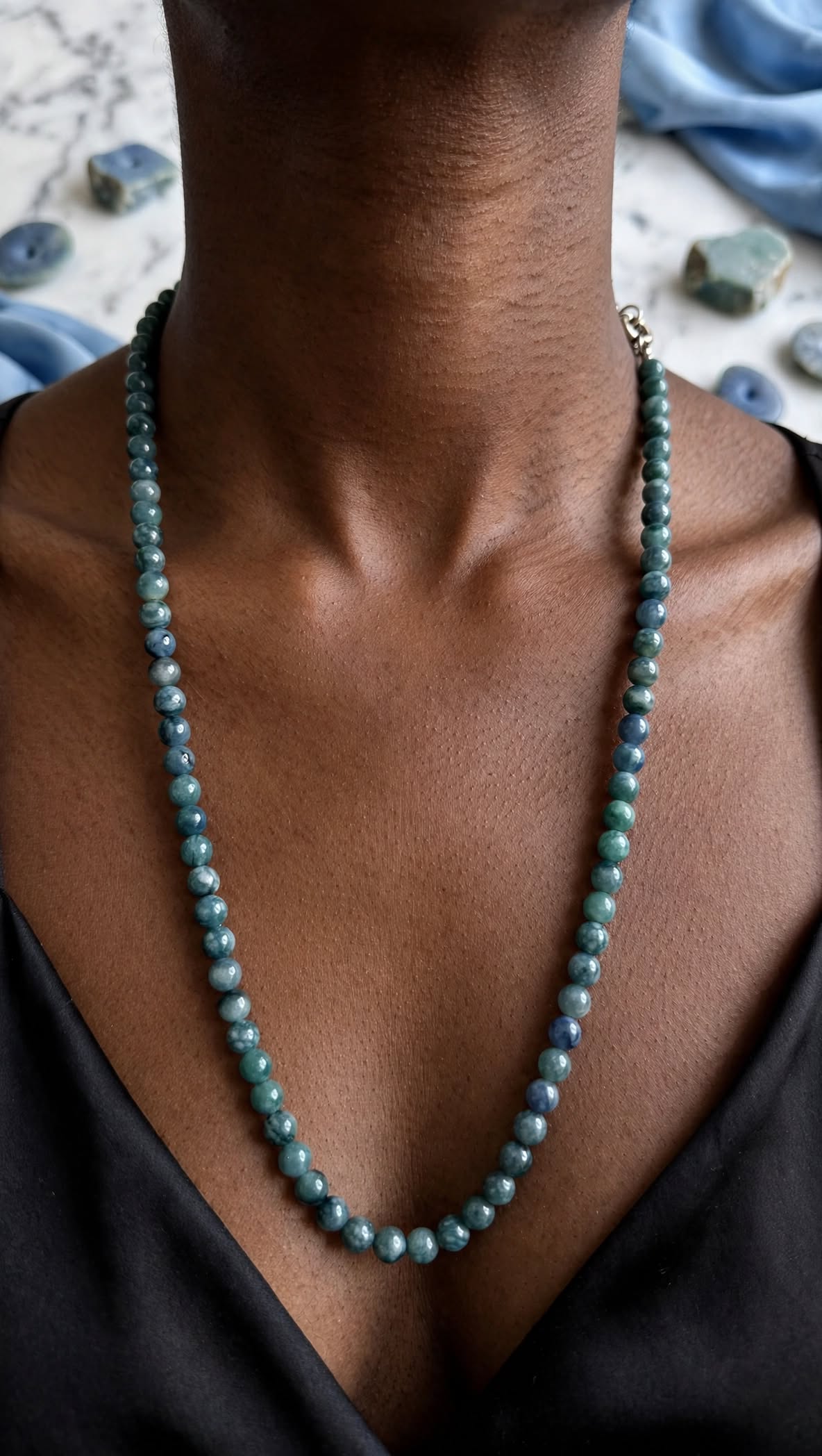 Oceanic Serenity Blue Water Jade Beaded Necklace