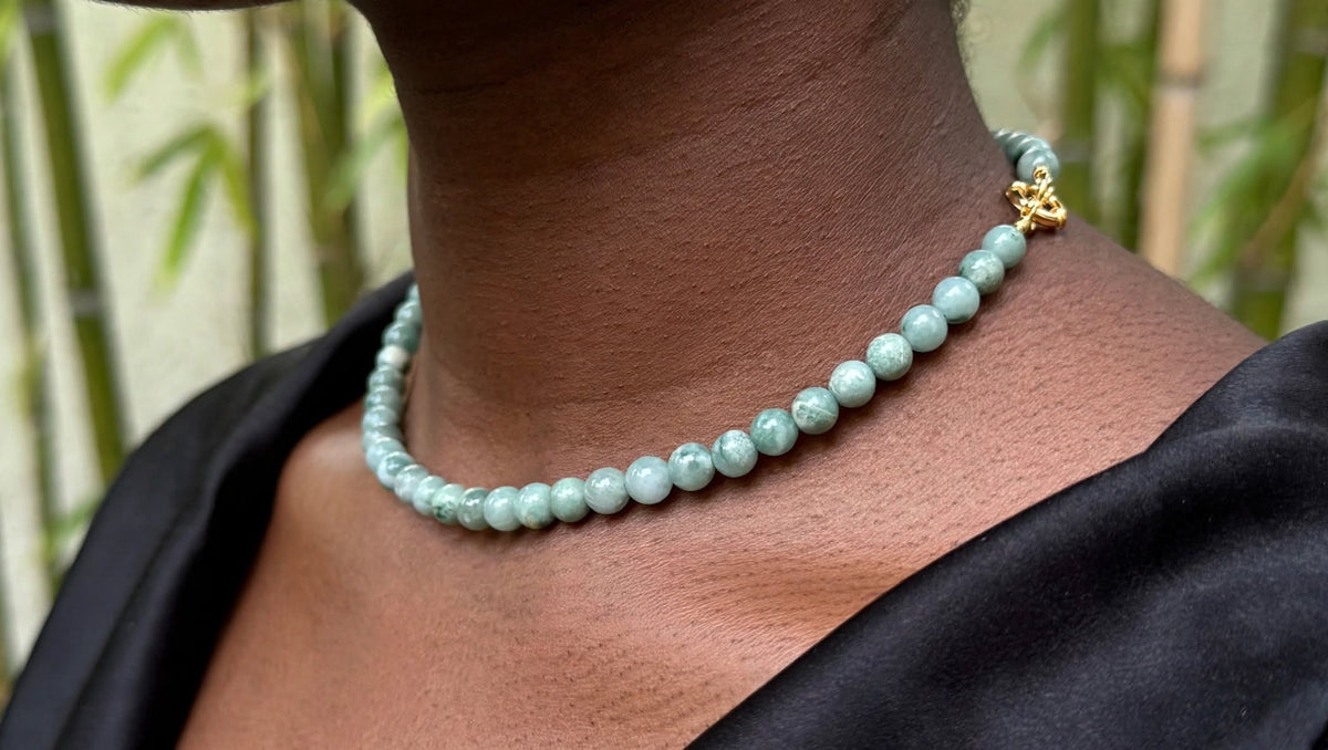 Ice Cloud Blue Water Jade Beaded Necklace