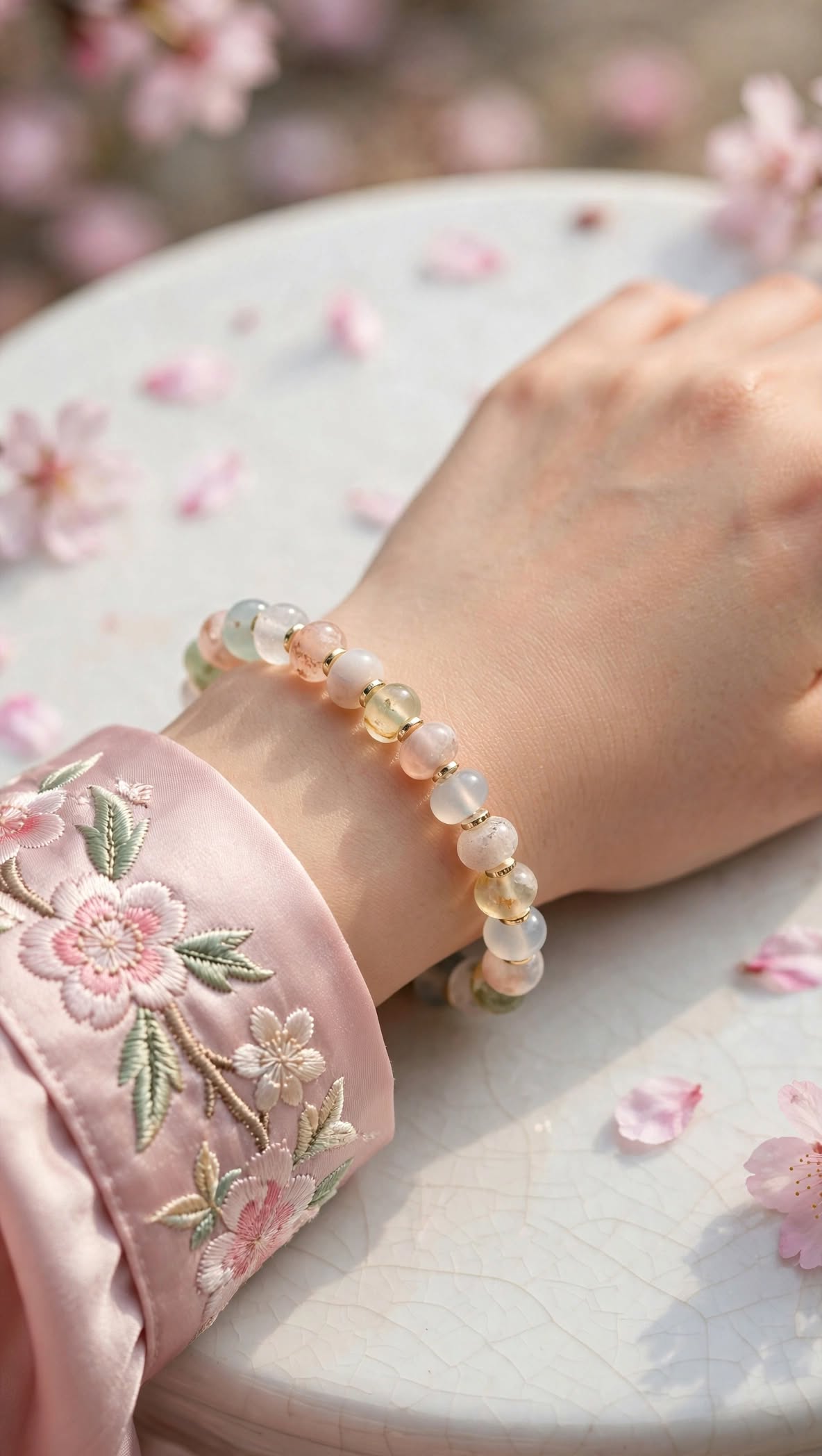 Blooming Sakura Flower Agate Donut Bracelet