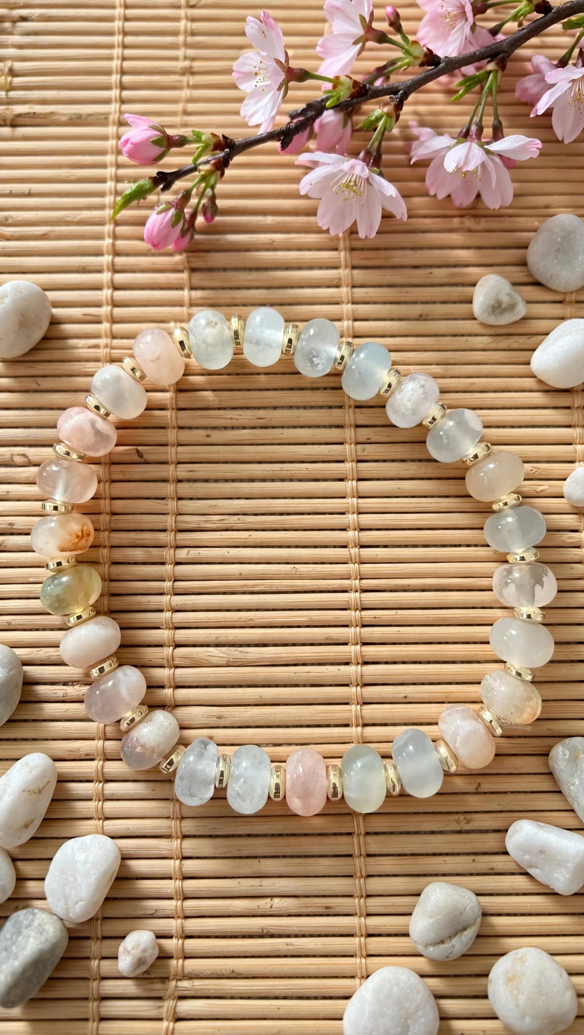 Blooming Sakura Flower Agate Donut Bracelet