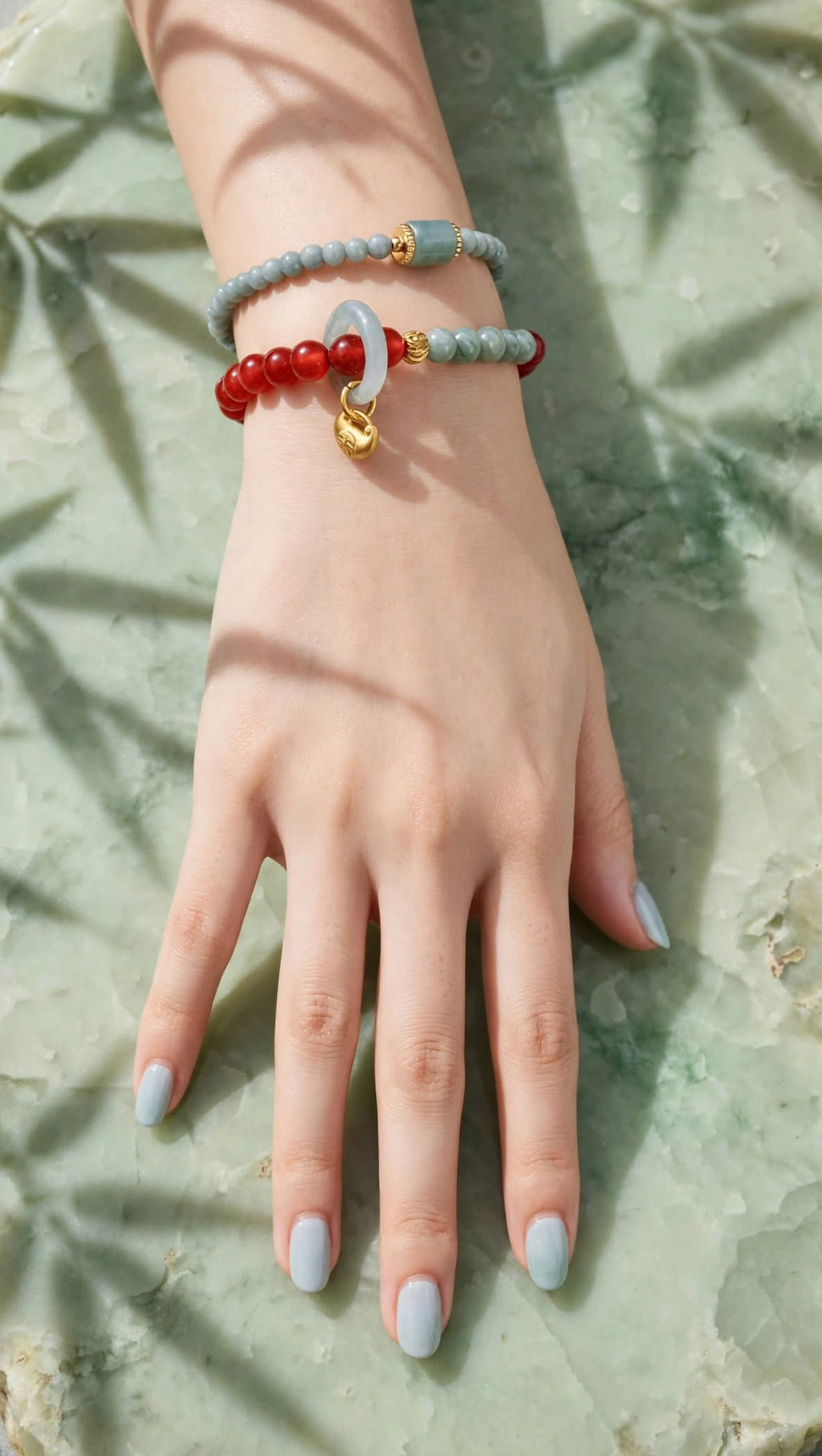 Sardonyx & Blue Water Jadeite 2-Piece Stacking Bracelet Set