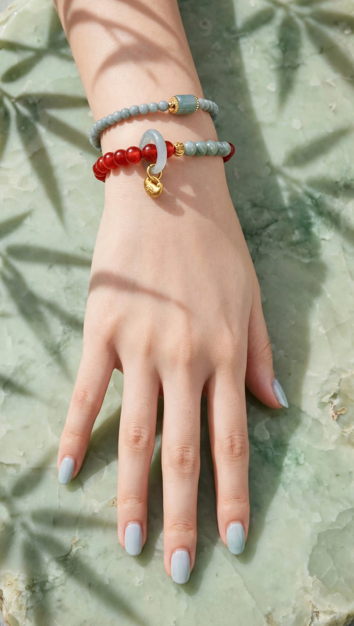 Sardonyx & Blue Water Jadeite 2-Piece Stacking Bracelet Set