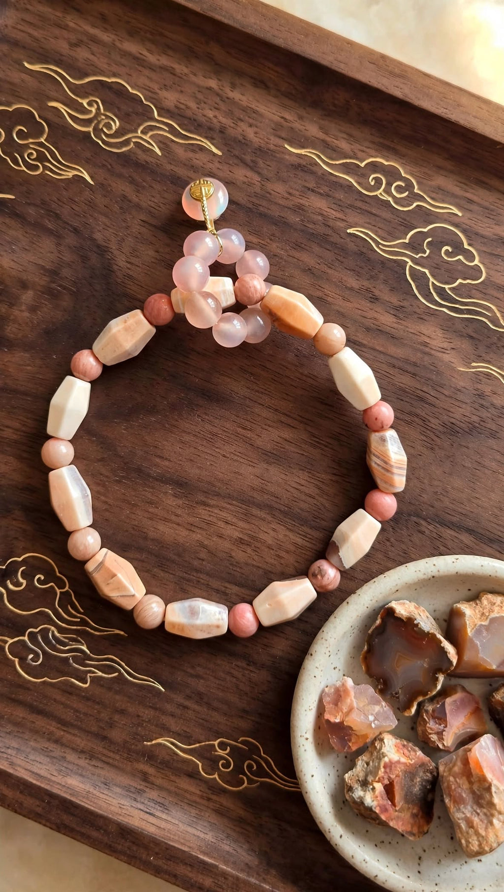 Holistic Healing Medicine Agate, Pink Opal & Yanyuan Agate Charm Bracelet