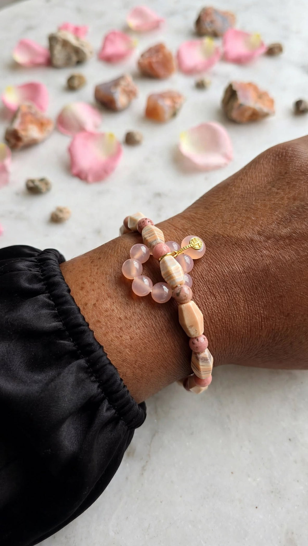 Holistic Healing Medicine Agate, Pink Opal & Yanyuan Agate Charm Bracelet