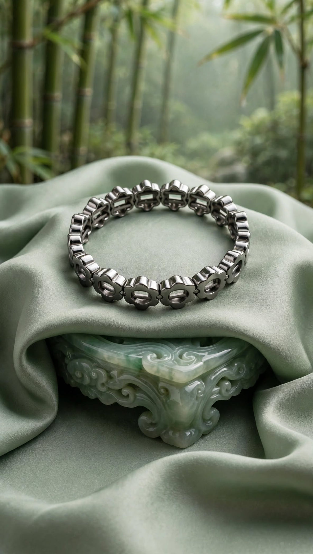 Natural Hematite Carved Floral Soft Bangle Bracelet