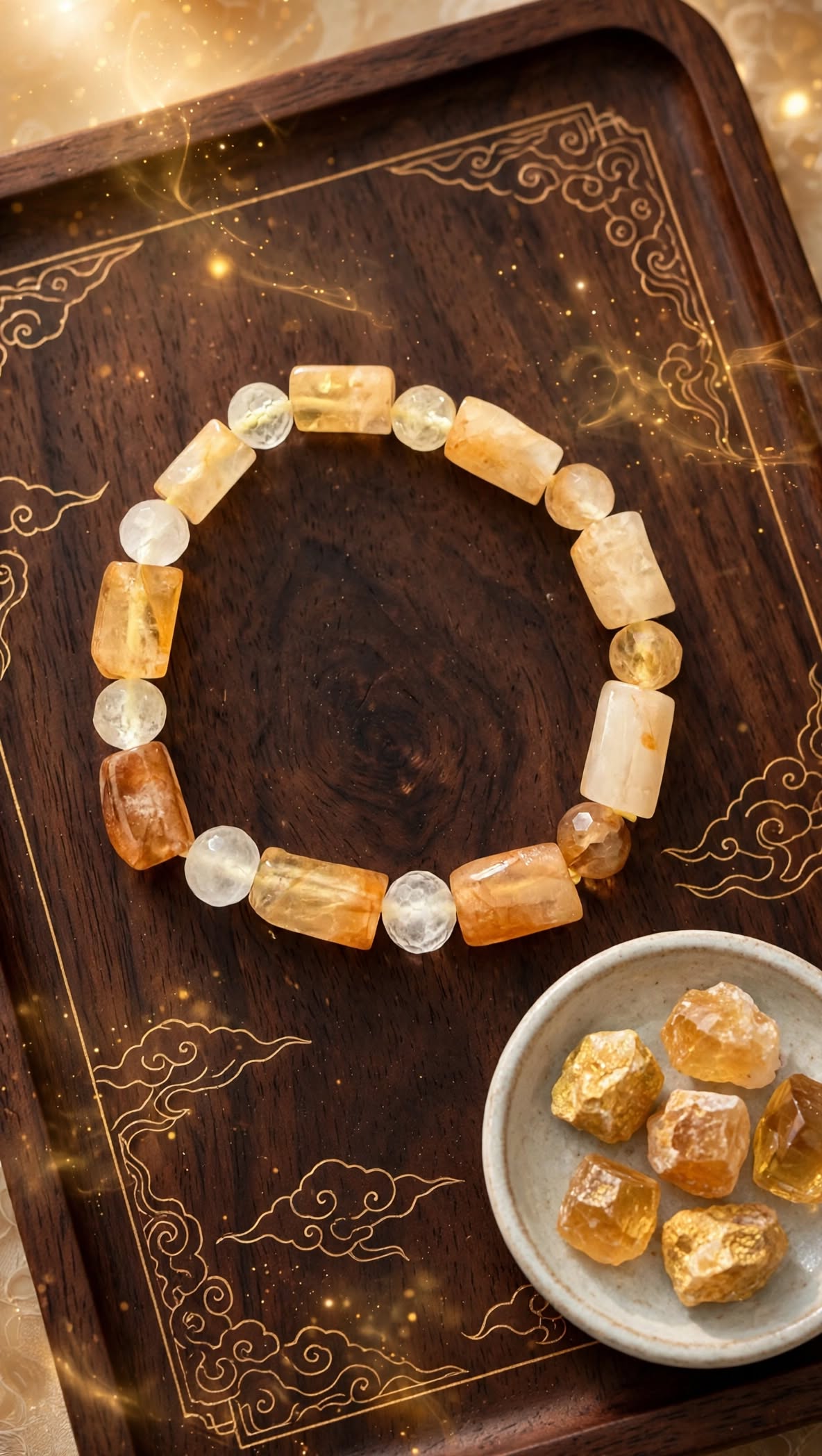 Solar Radiance Golden Healer Faceted Cylinder & Bead Bracelet