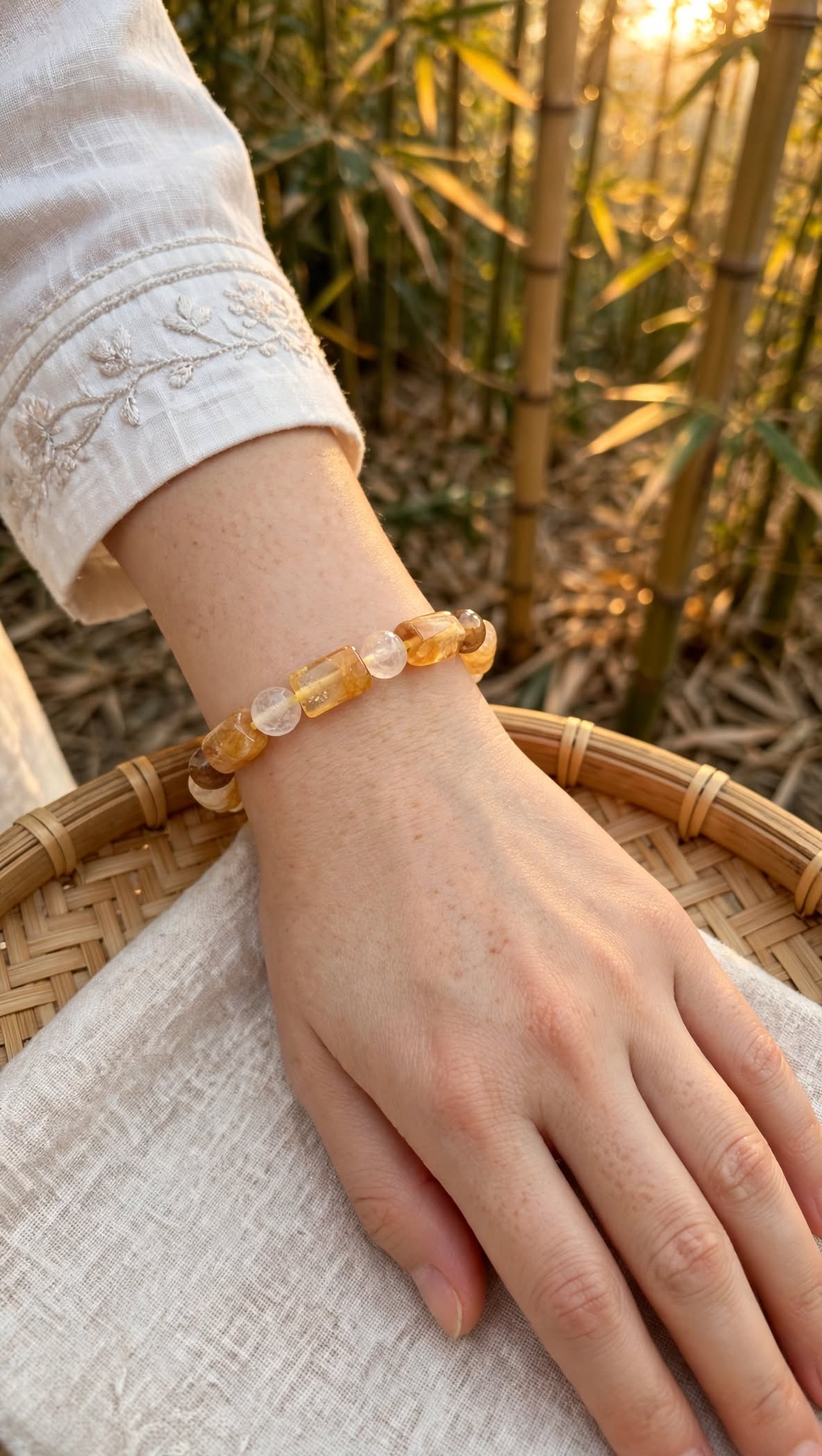 Solar Radiance Golden Healer Faceted Cylinder & Bead Bracelet