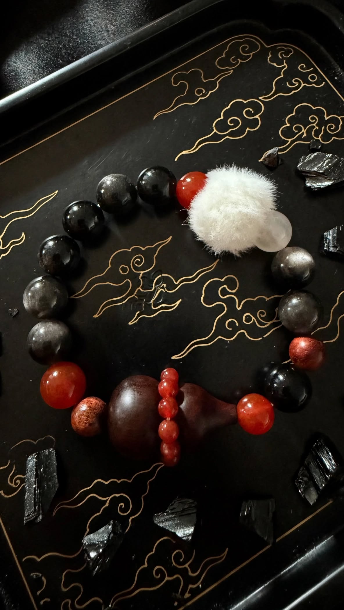 Silver Sheen Obsidian & Sandalwood Hulu Charm Bracelet