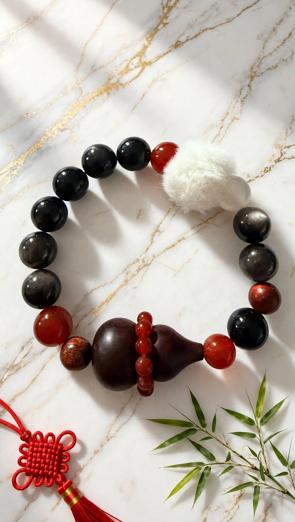 Silver Sheen Obsidian & Sandalwood Hulu Charm Bracelet