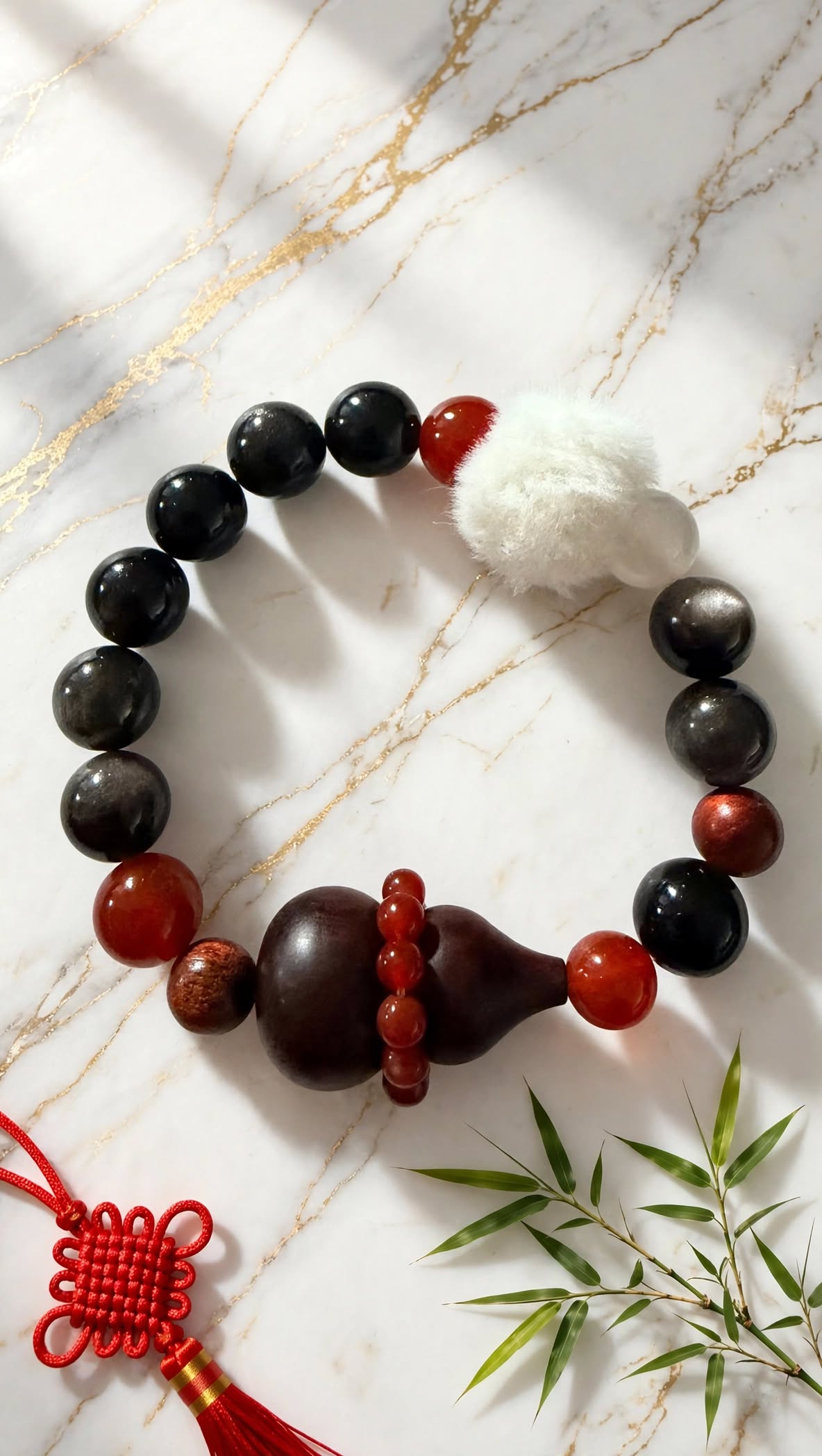 Silver Sheen Obsidian & Sandalwood Hulu Charm Bracelet