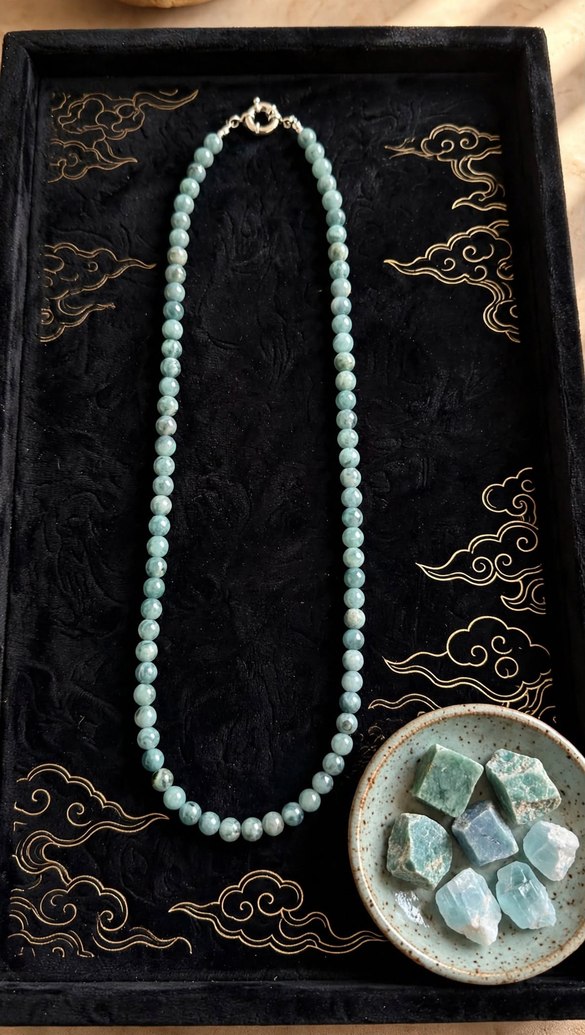 Oceanic Serenity Blue Water Jade Beaded Necklace