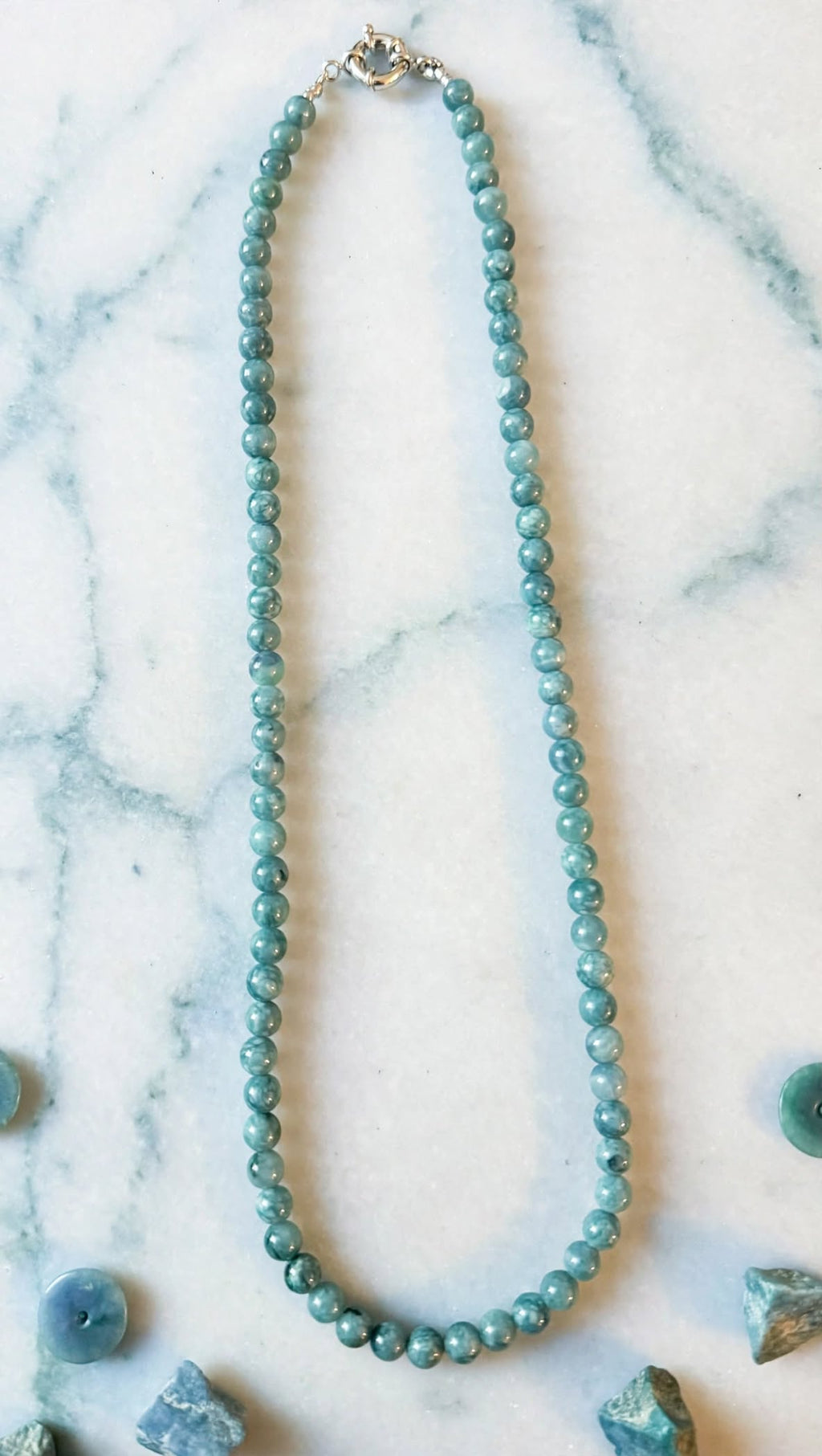 Oceanic Serenity Blue Water Jade Beaded Necklace