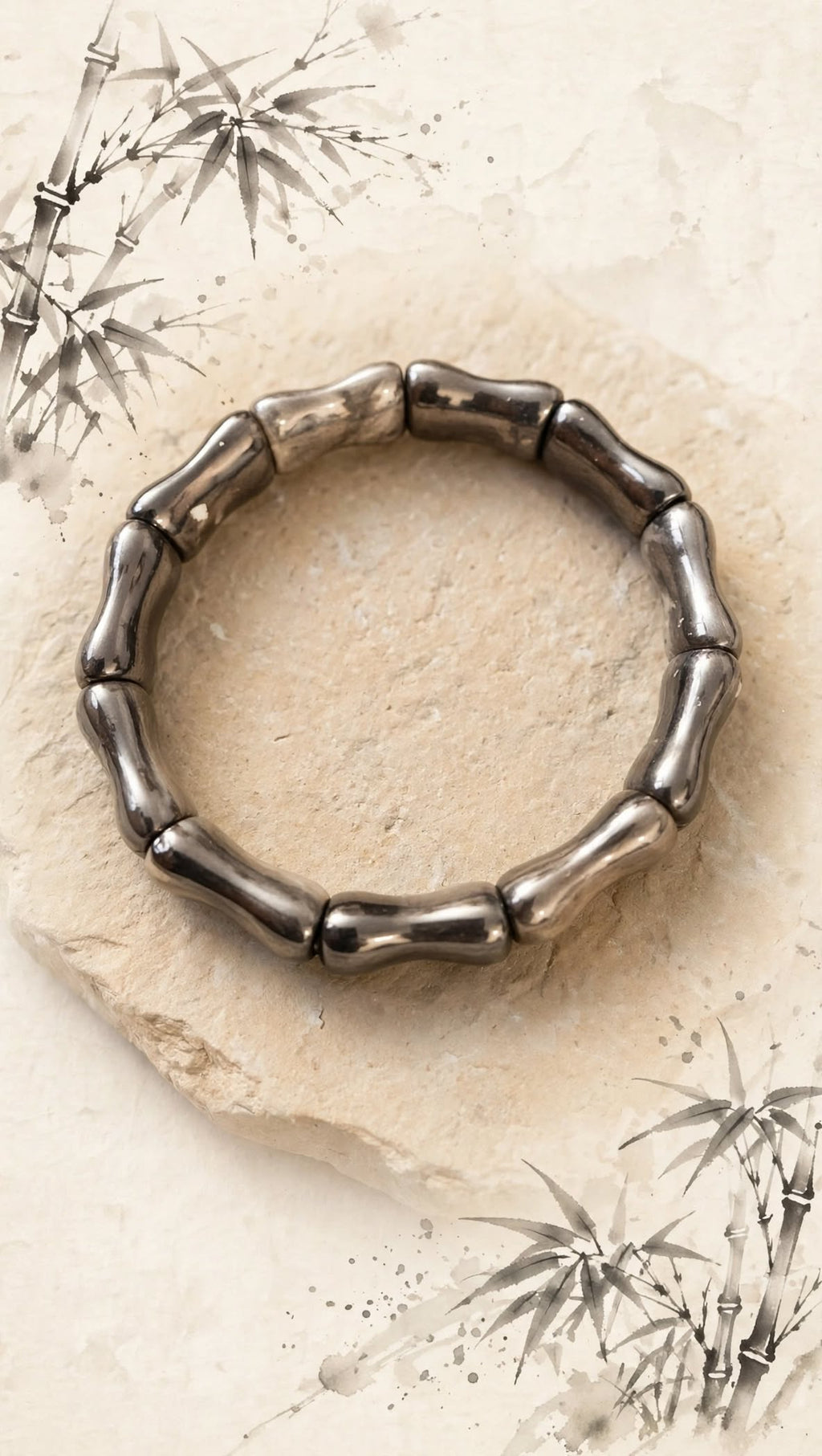 Natural Silver Sheen Obsidian Bamboo Soft Bangle Bracelet