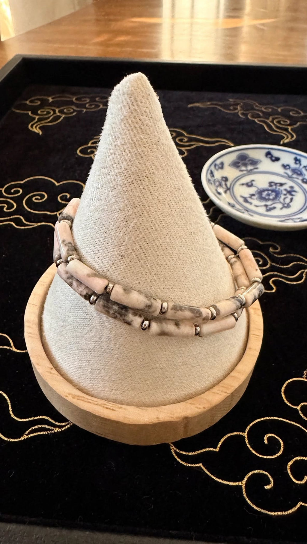 Playful Harmony Pink Zebra Jasper Cylinder Bracelet Set
