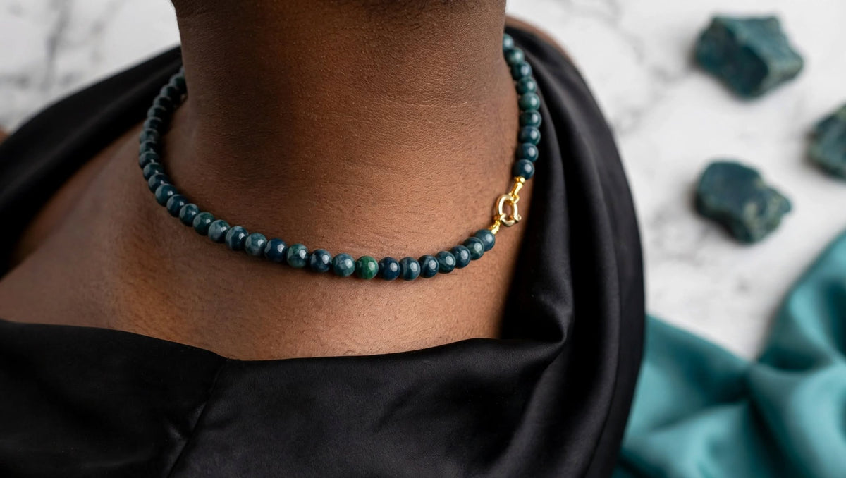 Oceanic Serenity Blue Water Jade Beaded Necklace