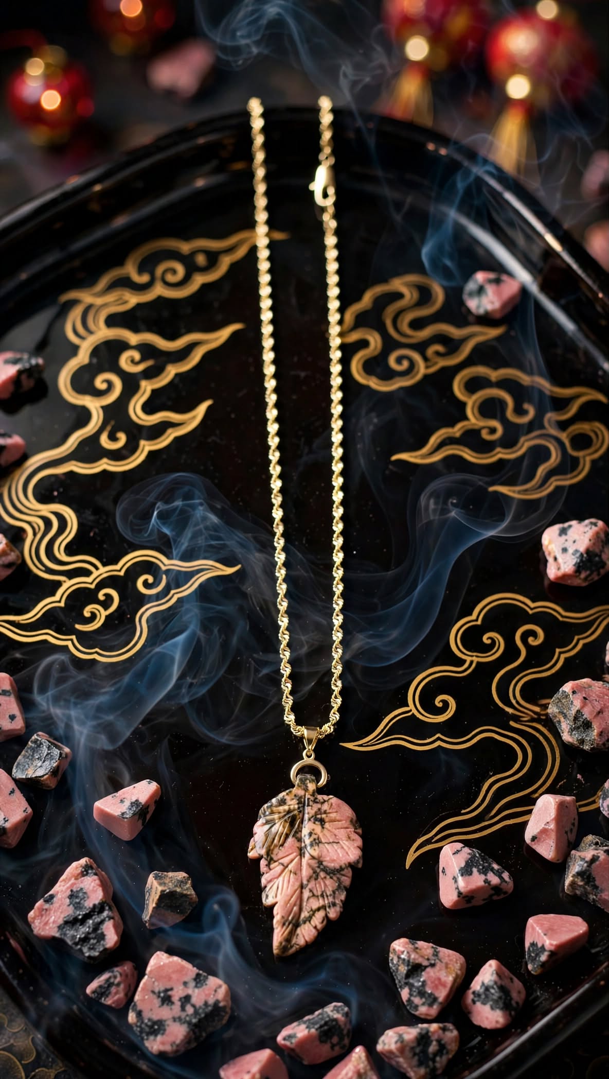 Earthy Romance Rhodonite Leaf Pendant Necklace