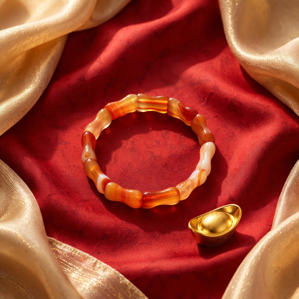 Vital Growth: Natural Sardonyx Carnelian Bamboo-Shaped Bangle