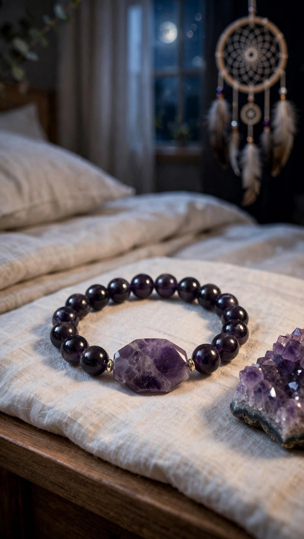 Amethyst & Flat Octagon Accent Bracelet