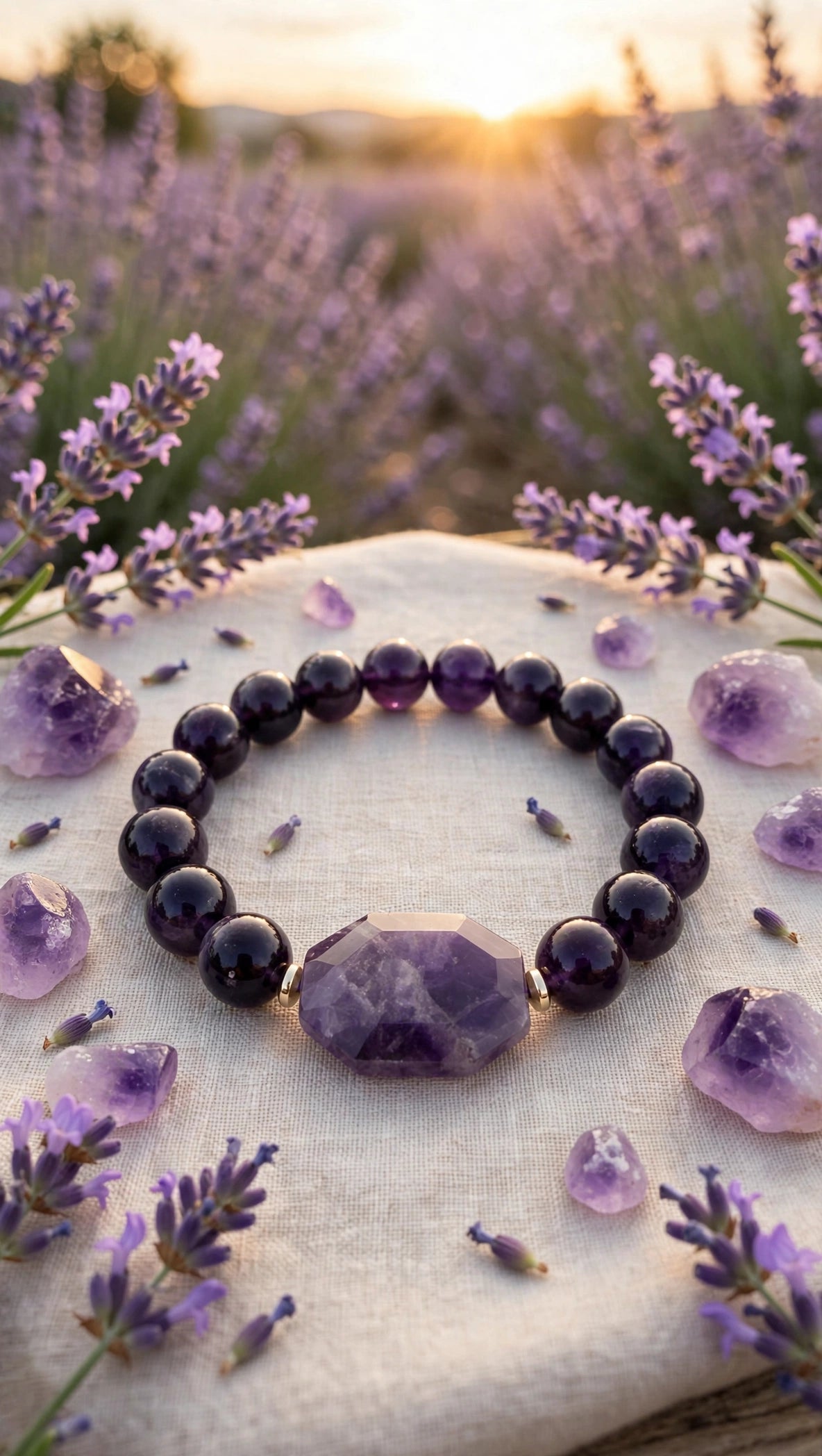 Amethyst & Flat Octagon Accent Bracelet