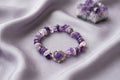 Natural Amethyst Chips Bracelet with Framed Amethyst Heart
