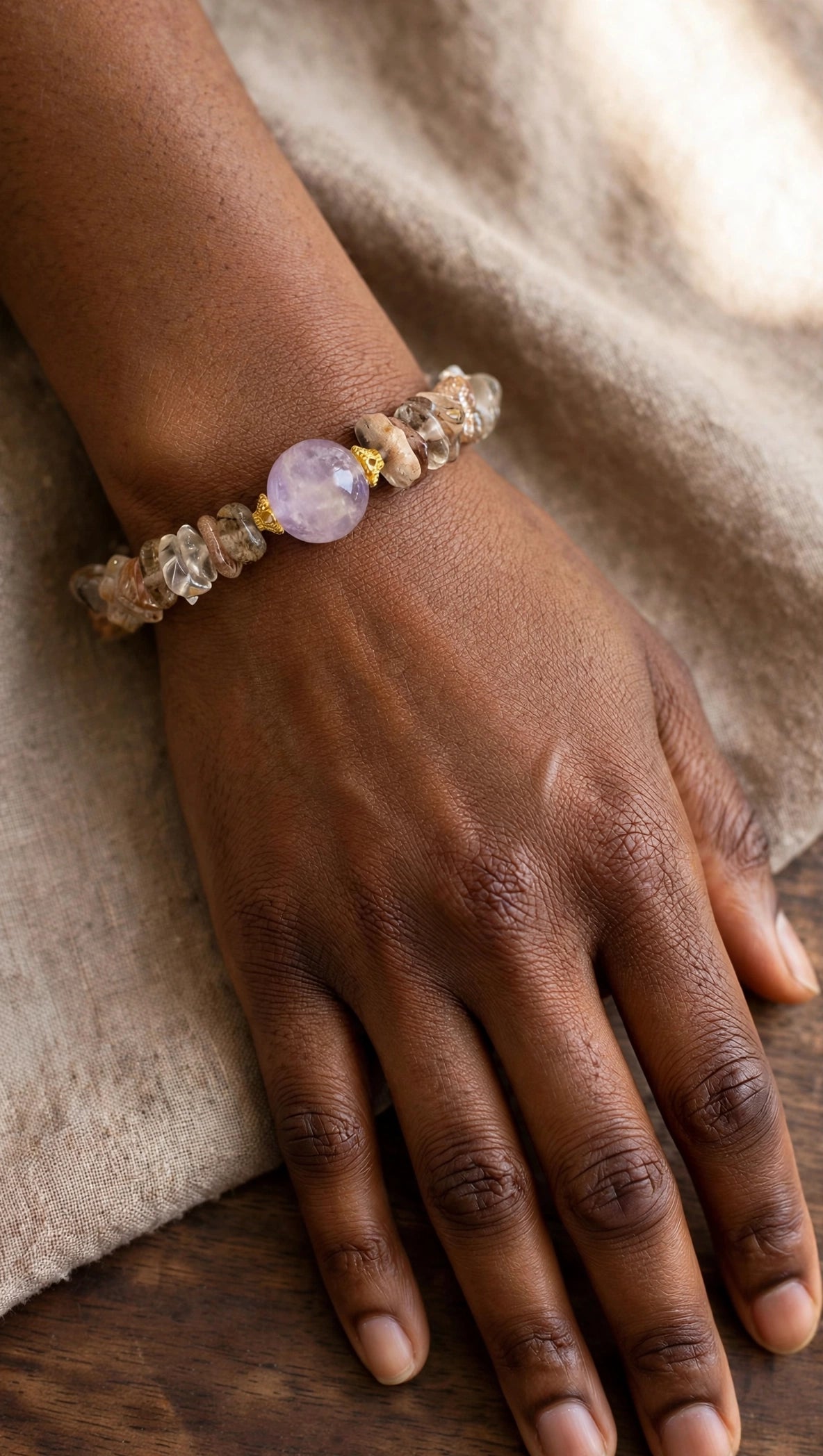 Black Gold Super 7 Chips & Lavender Amethyst Bracelet