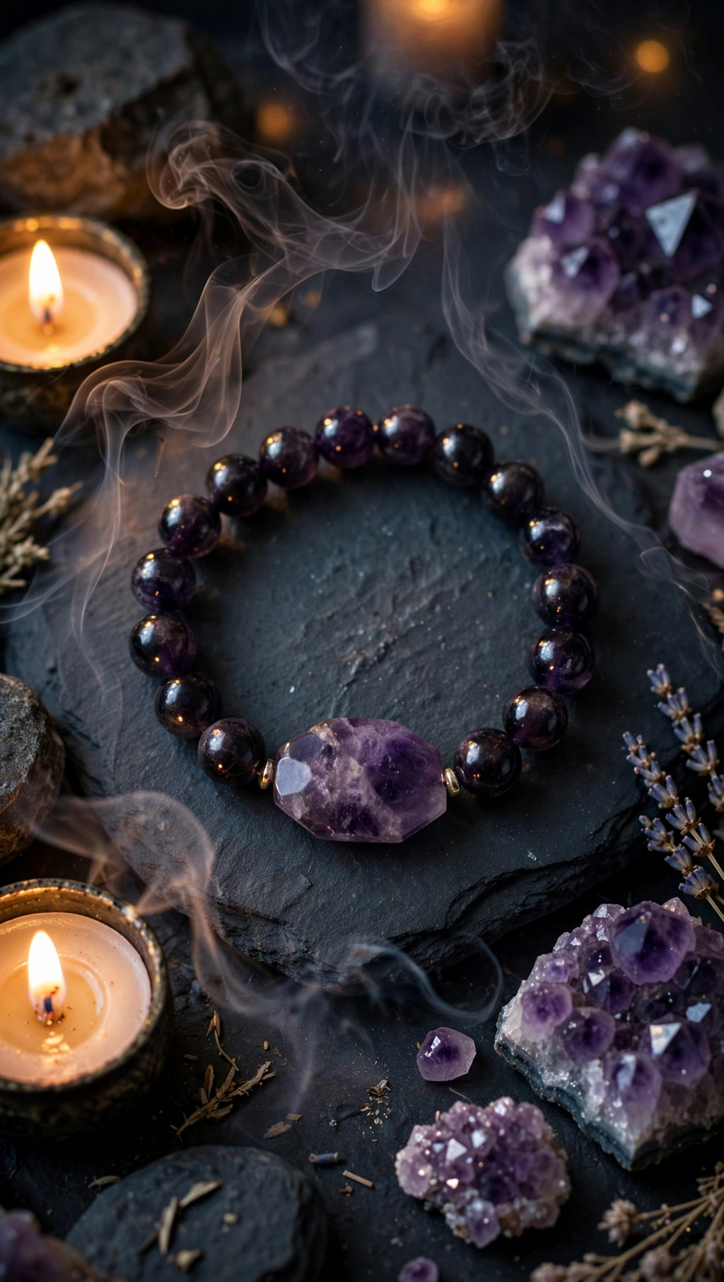 Amethyst & Flat Octagon Accent Bracelet