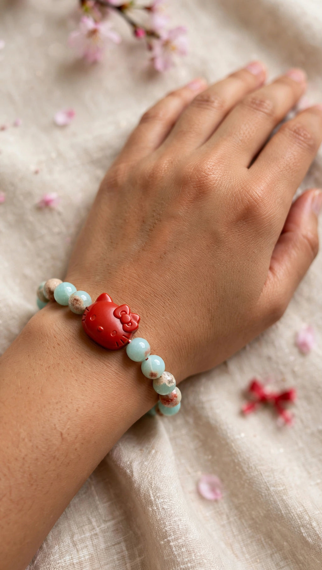 Aquaterra Jasper & Cinnabar Hello Kitty Bracelet